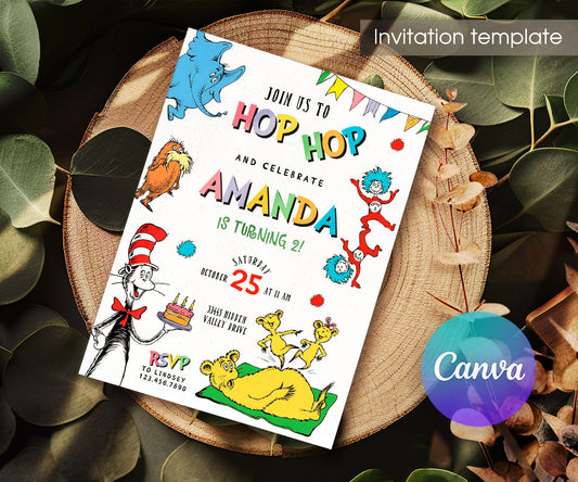 Dr Seuss Hop on Pop customizable invitation template | Share or Print | PJ794