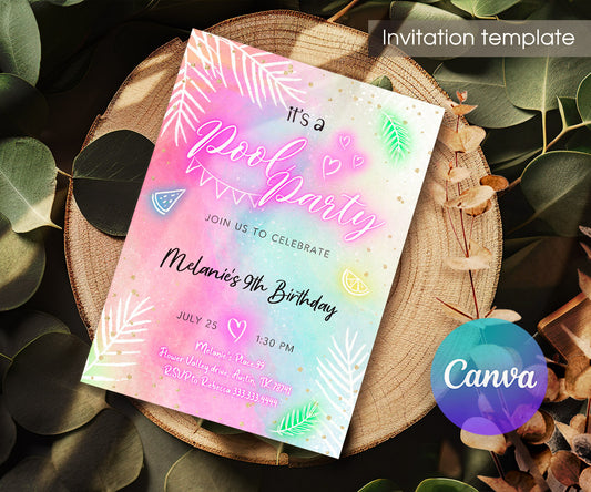 Pool Party customizable invitation template | Share or Print | girl | PI663