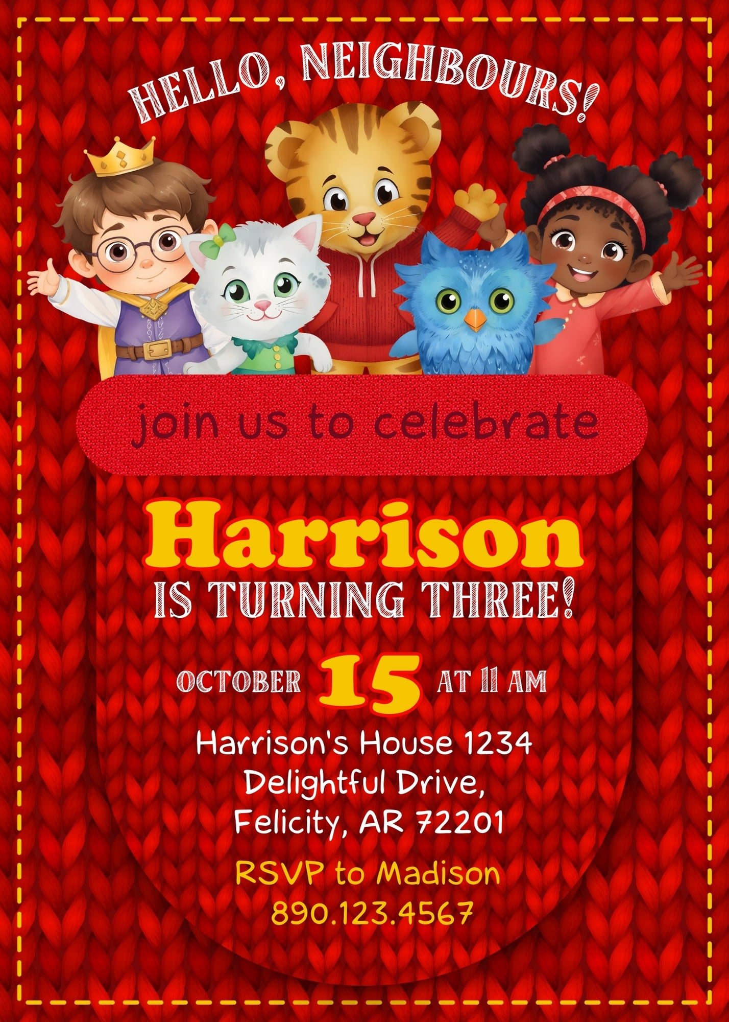 Daniel Tiger's Neighborhood customizable invitation template | Share or Print | XF475