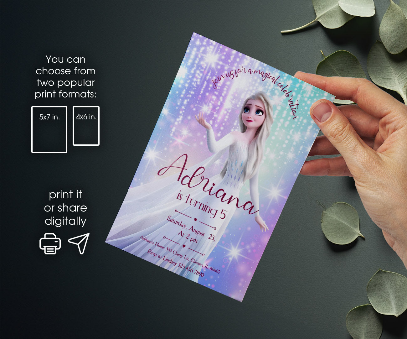 Frozen Elsa customizable invitation template | Share or Print | girl | WI340