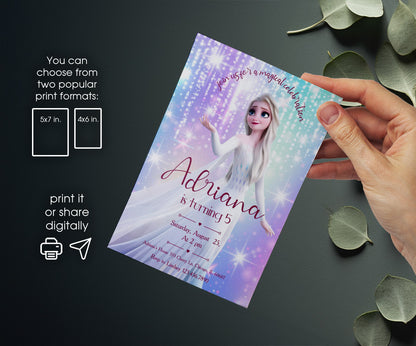 Frozen Elsa customizable invitation template | Share or Print | girl | WI340