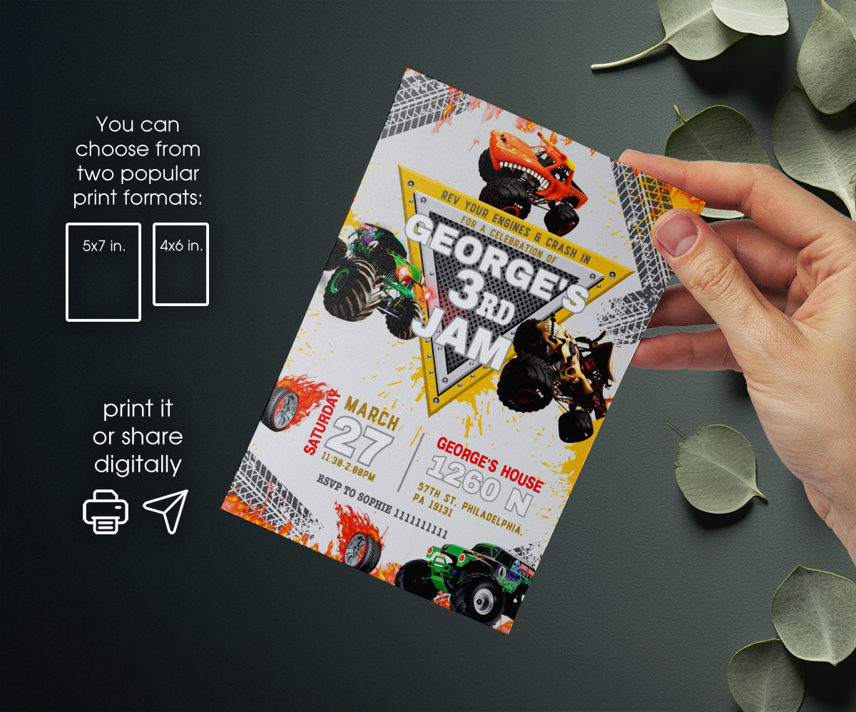 Monster Jam  Monster Truck customizable invitation template | Share or Print | boy | YP349