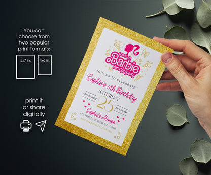 Barbie Pink customizable invitation template | Share or Print | girl | WZ998