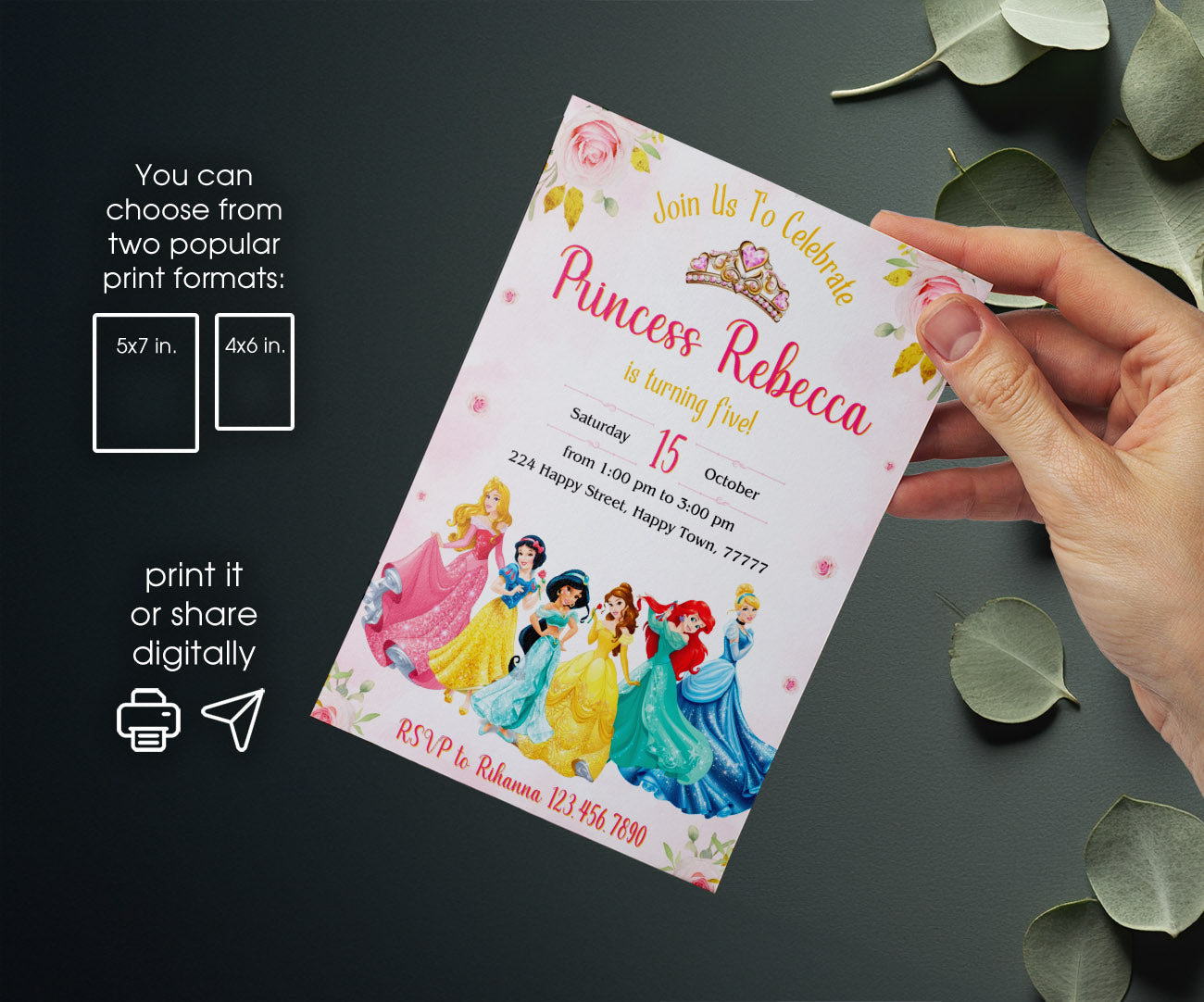 Disney Princess customizable invitation template | Share or Print | girl | NX299
