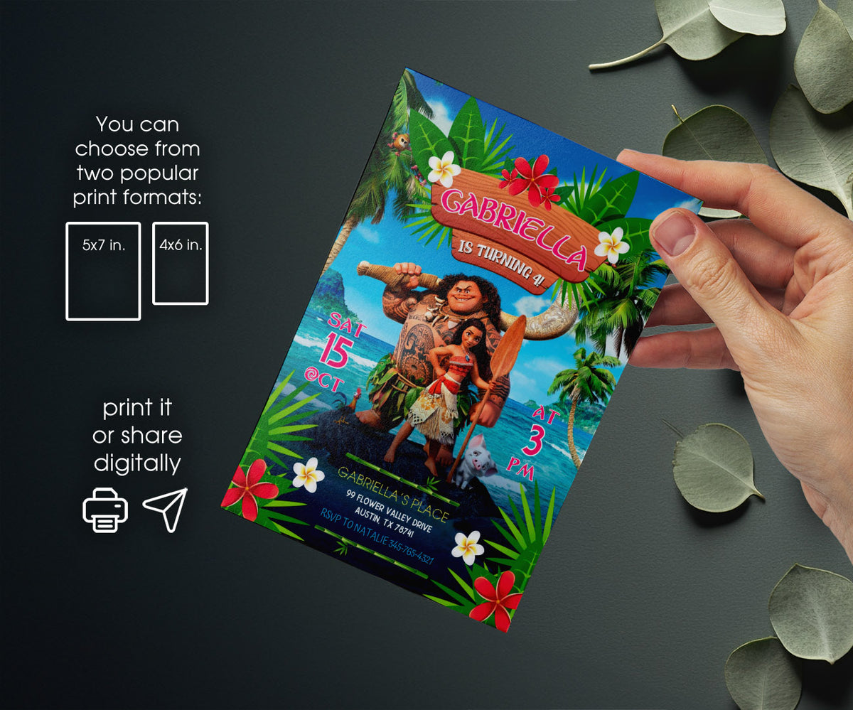 Moana Princess customizable invitation template | Share or Print | girl | YX018