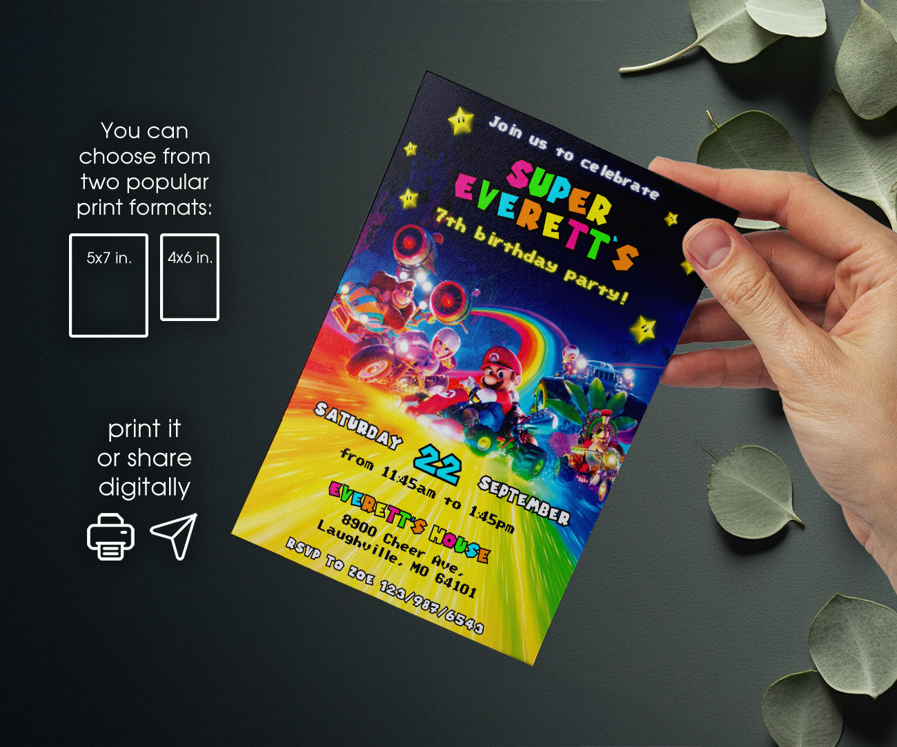 Mario Kart Gamer customizable invitation template | Share or Print | boy | OZ314