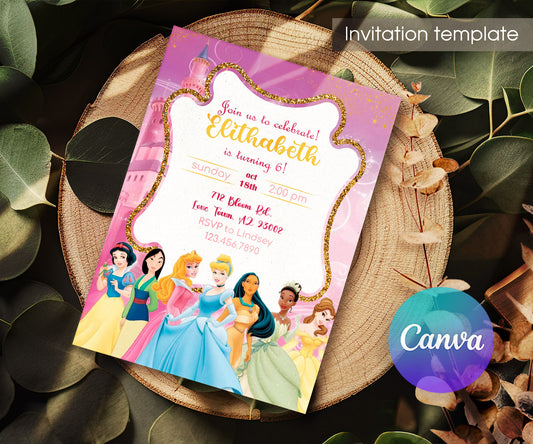 Disney Princess customizable invitation template | Share or Print | girl | XY474