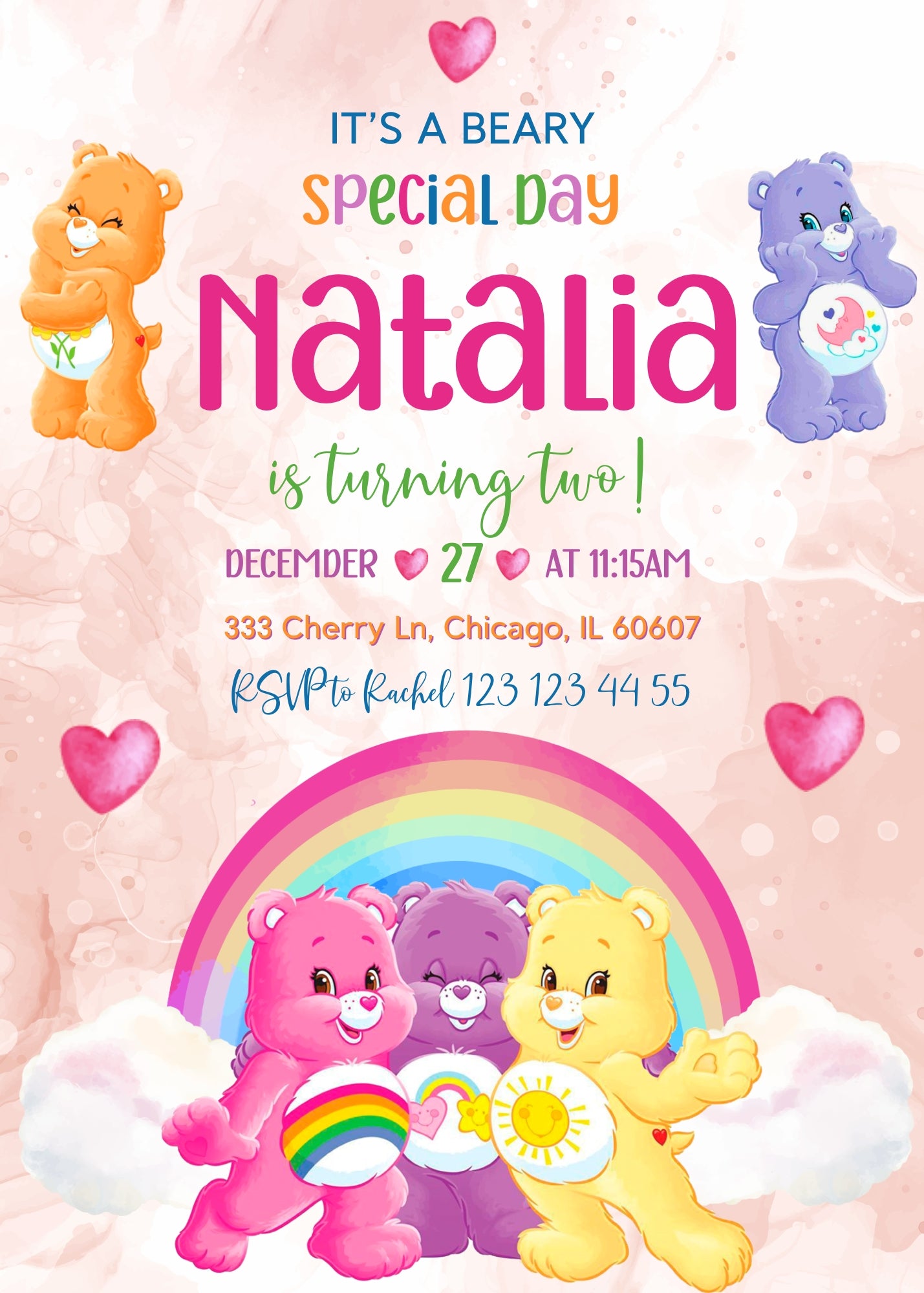 Care Bears customizable invitation template | Share or Print | UI546