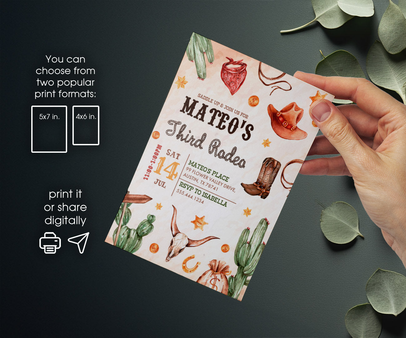 Cowboy Rodeo customizable invitation template | Share or Print | boy | VU492
