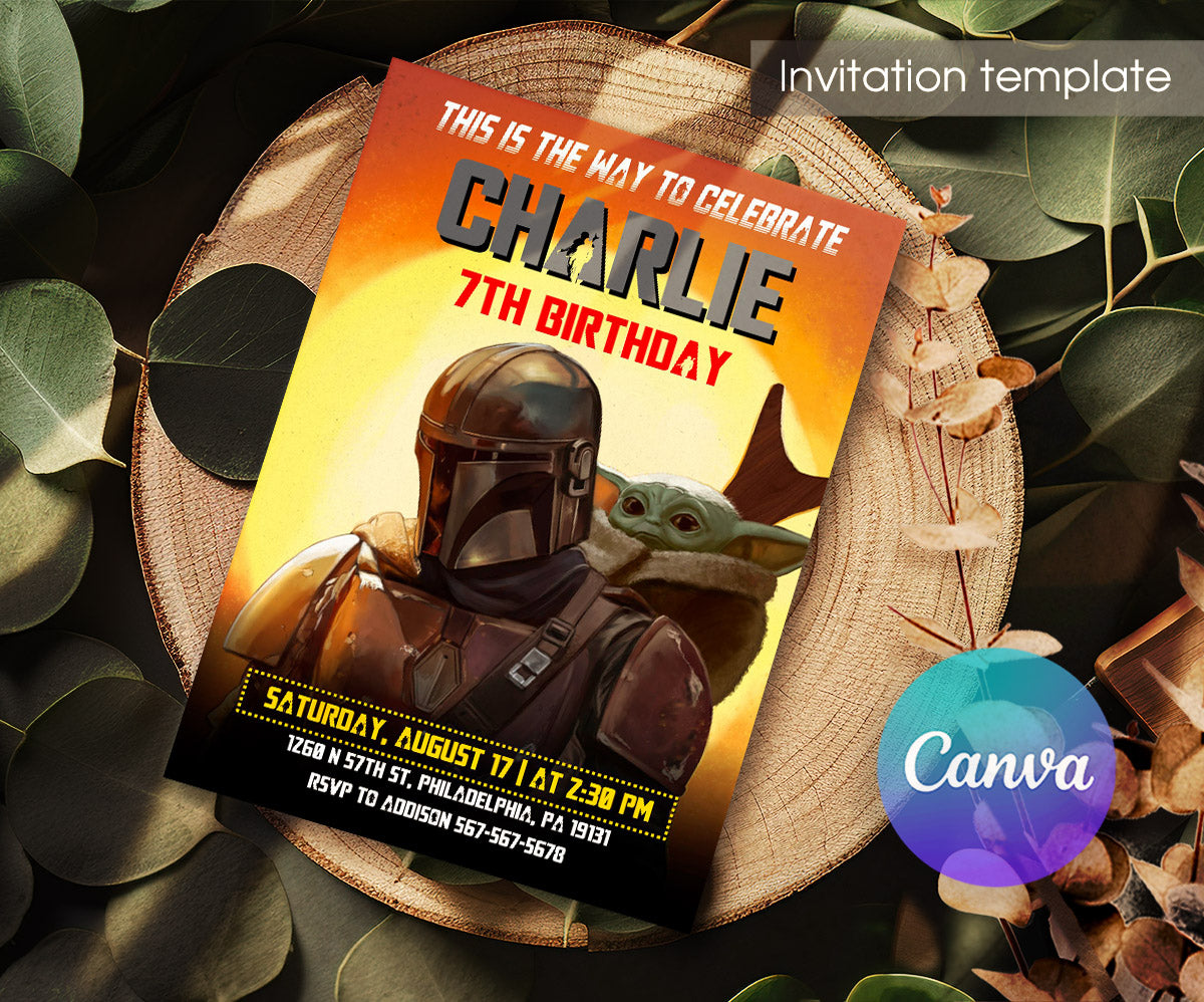 The Mandalorian Star Wars Grogu customizable invitation template | Share or Print | boy | QS795