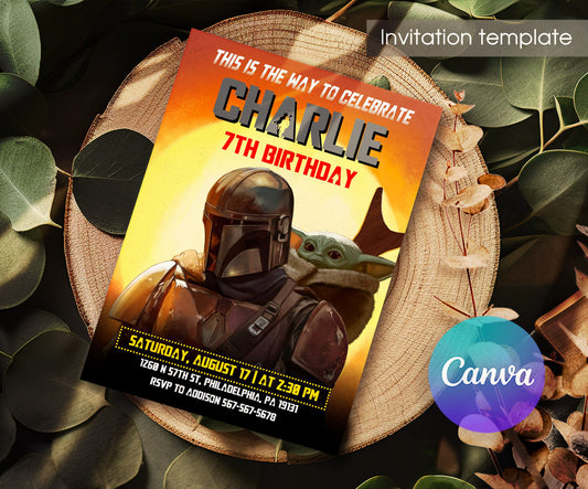 The Mandalorian Star Wars Grogu customizable invitation template | Share or Print | boy | QS795