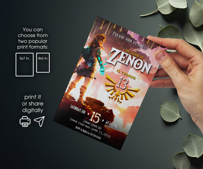 Legend of Zelda Gamer customizable invitation template | Share or Print | KF805