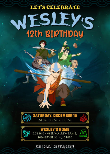 Avatar The Last Airbender customizable invitation template | Share or Print | CD403