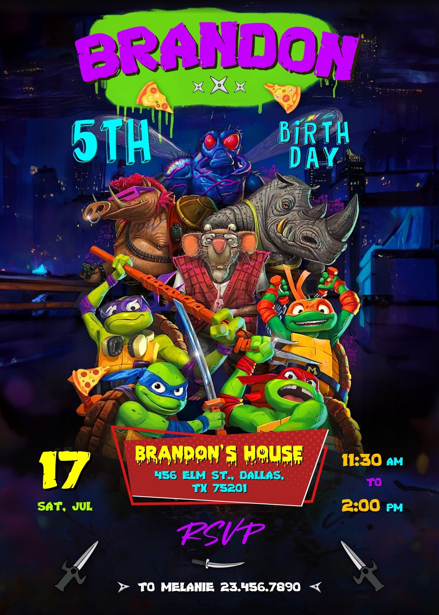 Teenage Mutant Ninja Turtles Mutant Mayhem customizable invitation template | Share or Print | boy | PW275