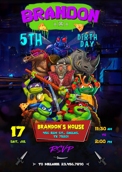 Teenage Mutant Ninja Turtles Mutant Mayhem customizable invitation template | Share or Print | boy | PW275