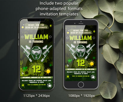Paintball Airsoft battle customizable invitation template | Share or Print | boy | PL788
