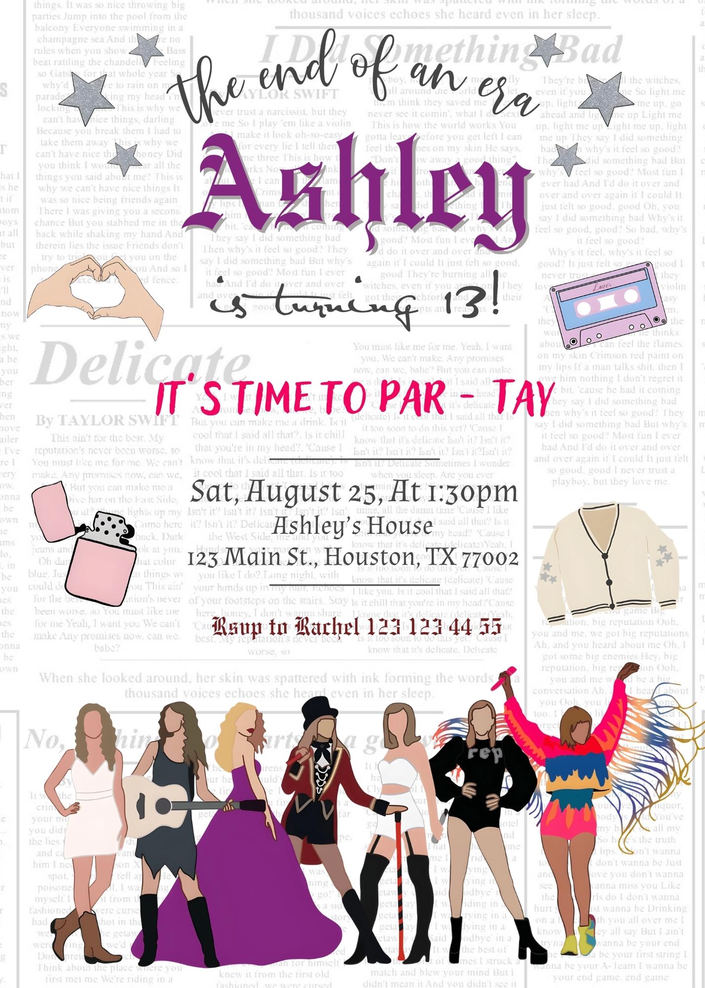 Taylor Swift Eras Tour customizable invitation template | Share or Print | girl | UU599
