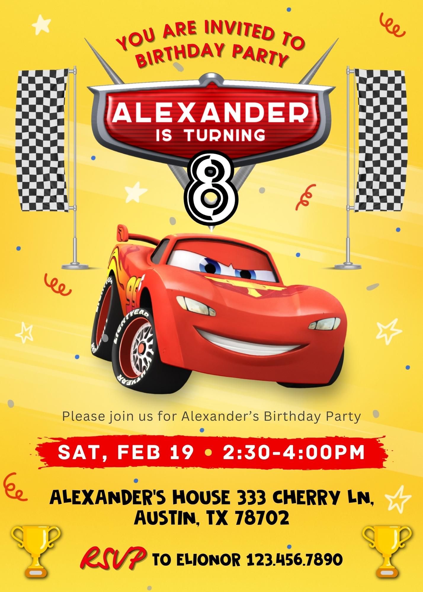 Cars Lightning McQueen customizable invitation template | Share or Print | boy | YG631