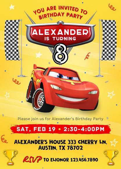Cars Lightning McQueen customizable invitation template | Share or Print | boy | YG631