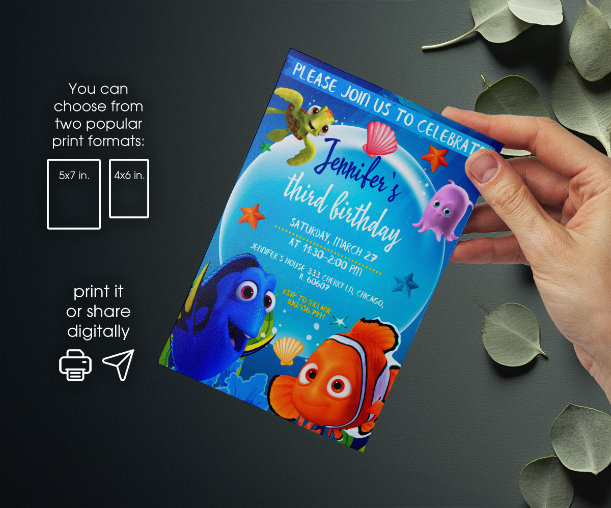 Finding Nemo customizable invitation template | Share or Print | MN232