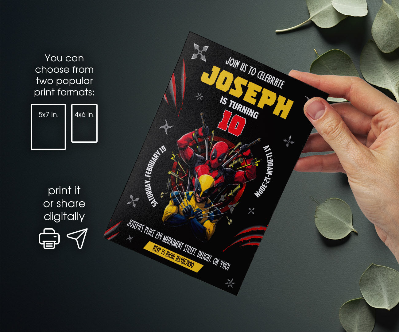 Deadpool Wolverine Marvel customizable invitation template | Share or Print | boy | YI698