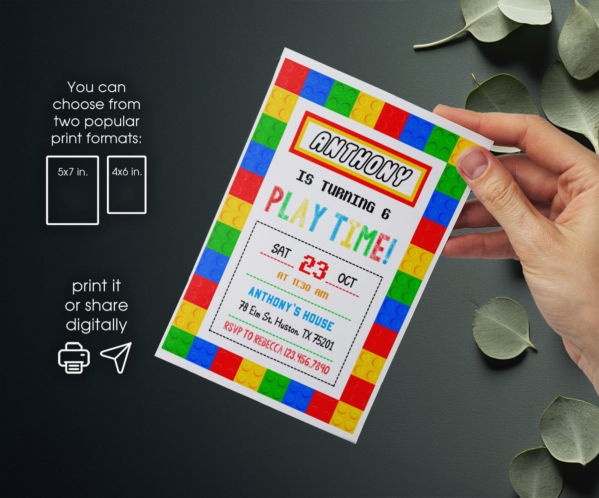 Lego customizable invitation template | Share or Print | PN682