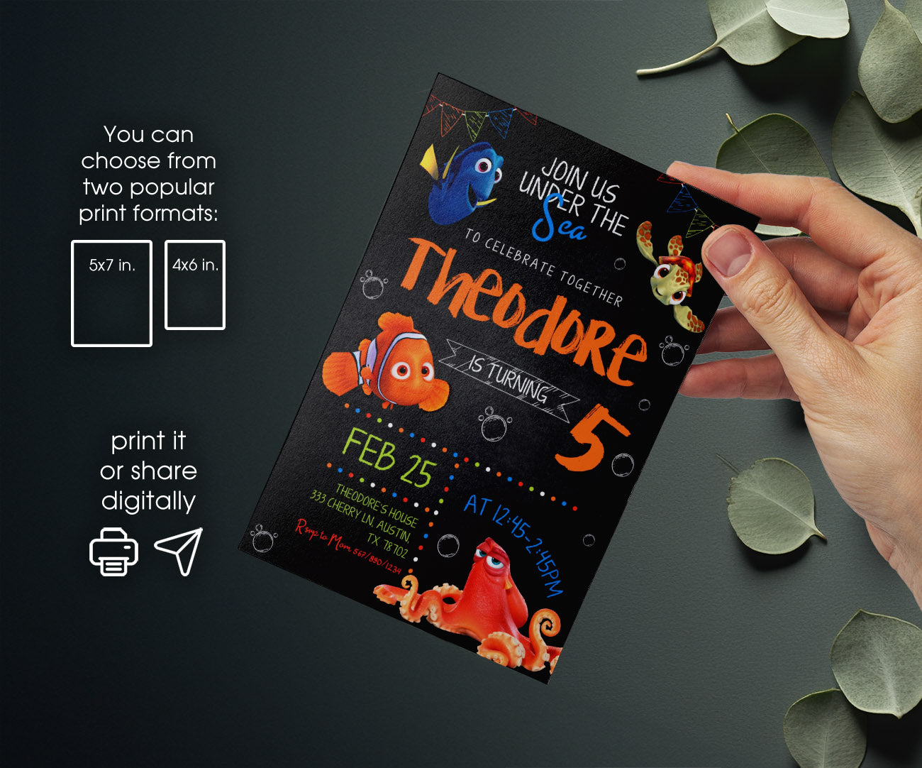 Finding Nemo customizable invitation template | Share or Print | XK623
