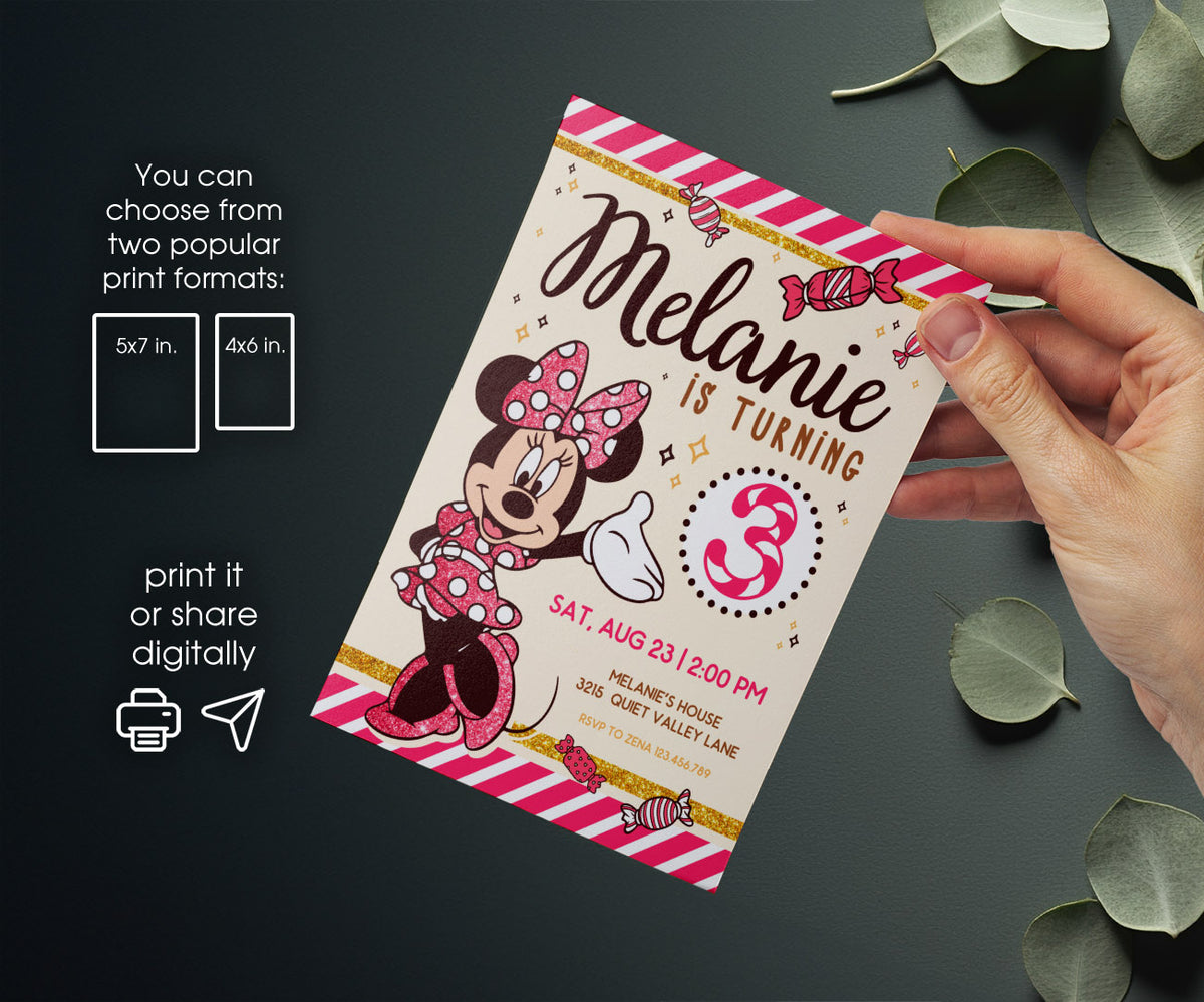 Minnie Mouse Disney Mickey customizable invitation template | Share or Print | girl | LL230