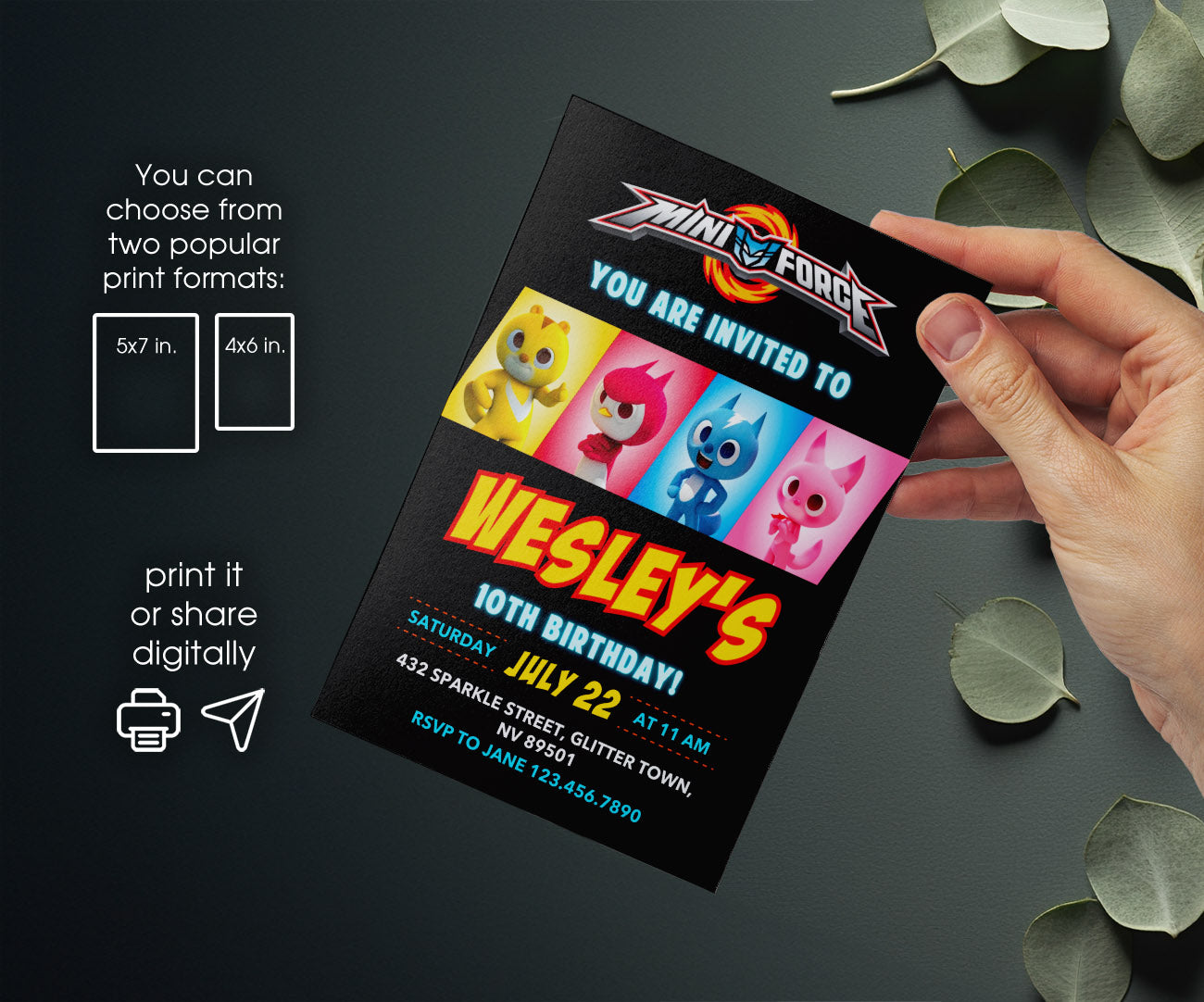 Miniforce customizable invitation template | Share or Print | boy | HS286