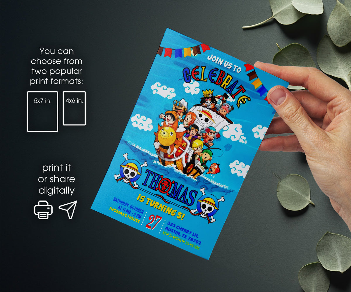 One Piece Monkey D.Luffy Anime customizable invitation template | Share or Print | XB150