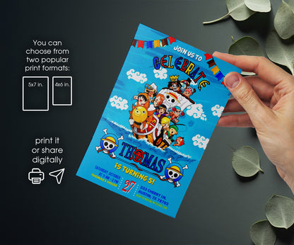 One Piece Monkey D.Luffy Anime customizable invitation template | Share or Print | XB150
