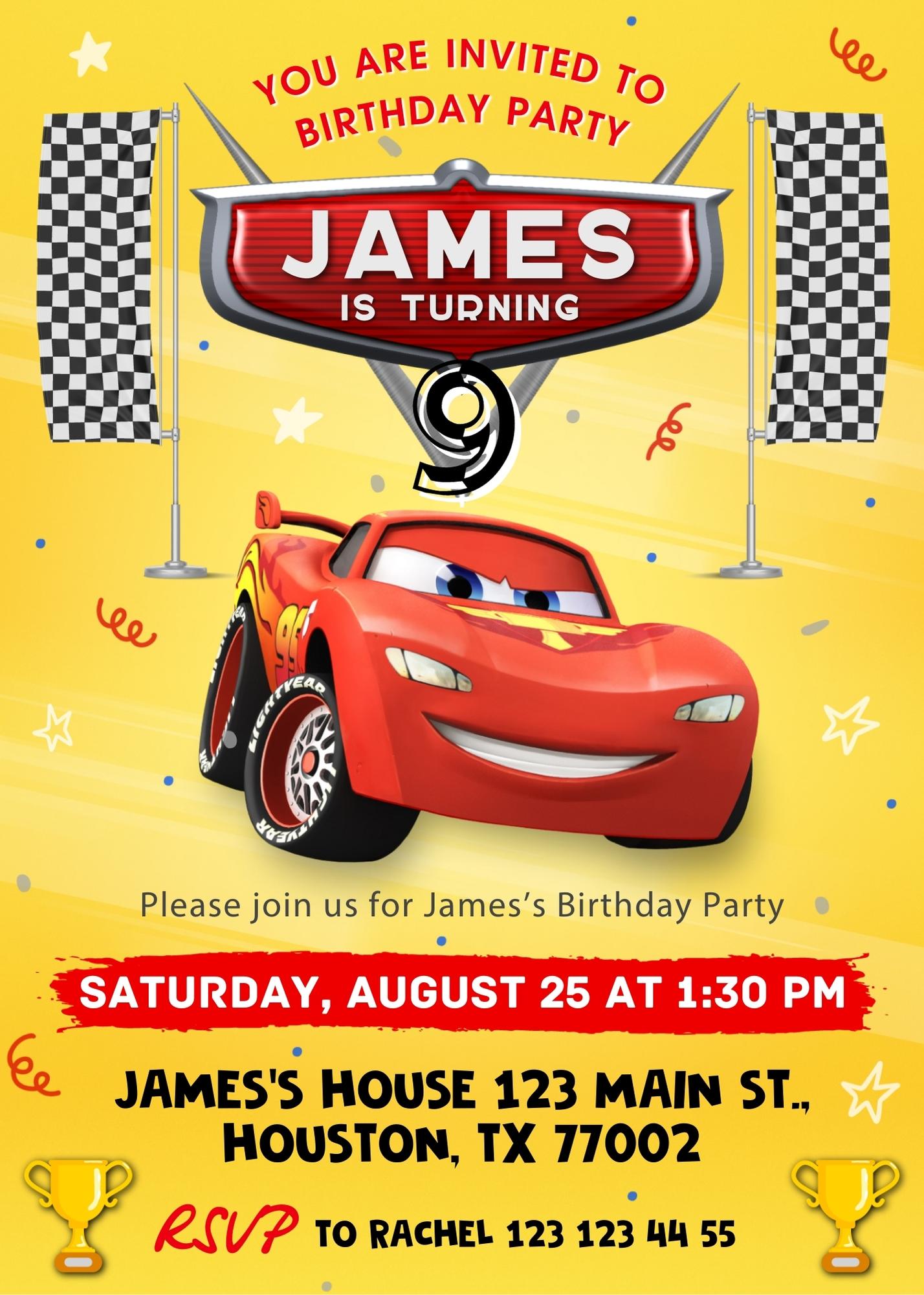 Cars Lightning McQueen customizable invitation template | Share or Print | boy | ZL572