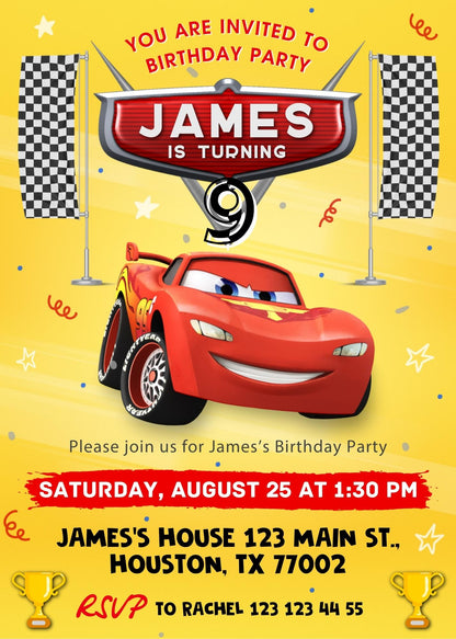 Cars Lightning McQueen customizable invitation template | Share or Print | boy | ZL572