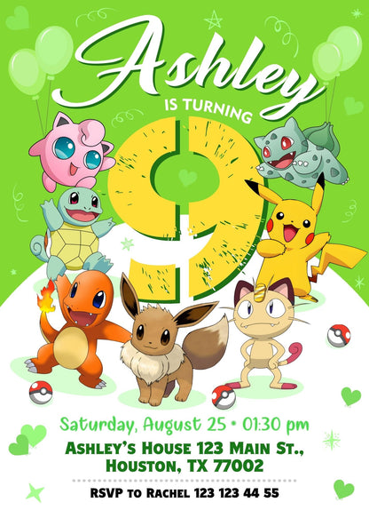 Pokemon Pikachu customizable invitation template | Share or Print | HT611