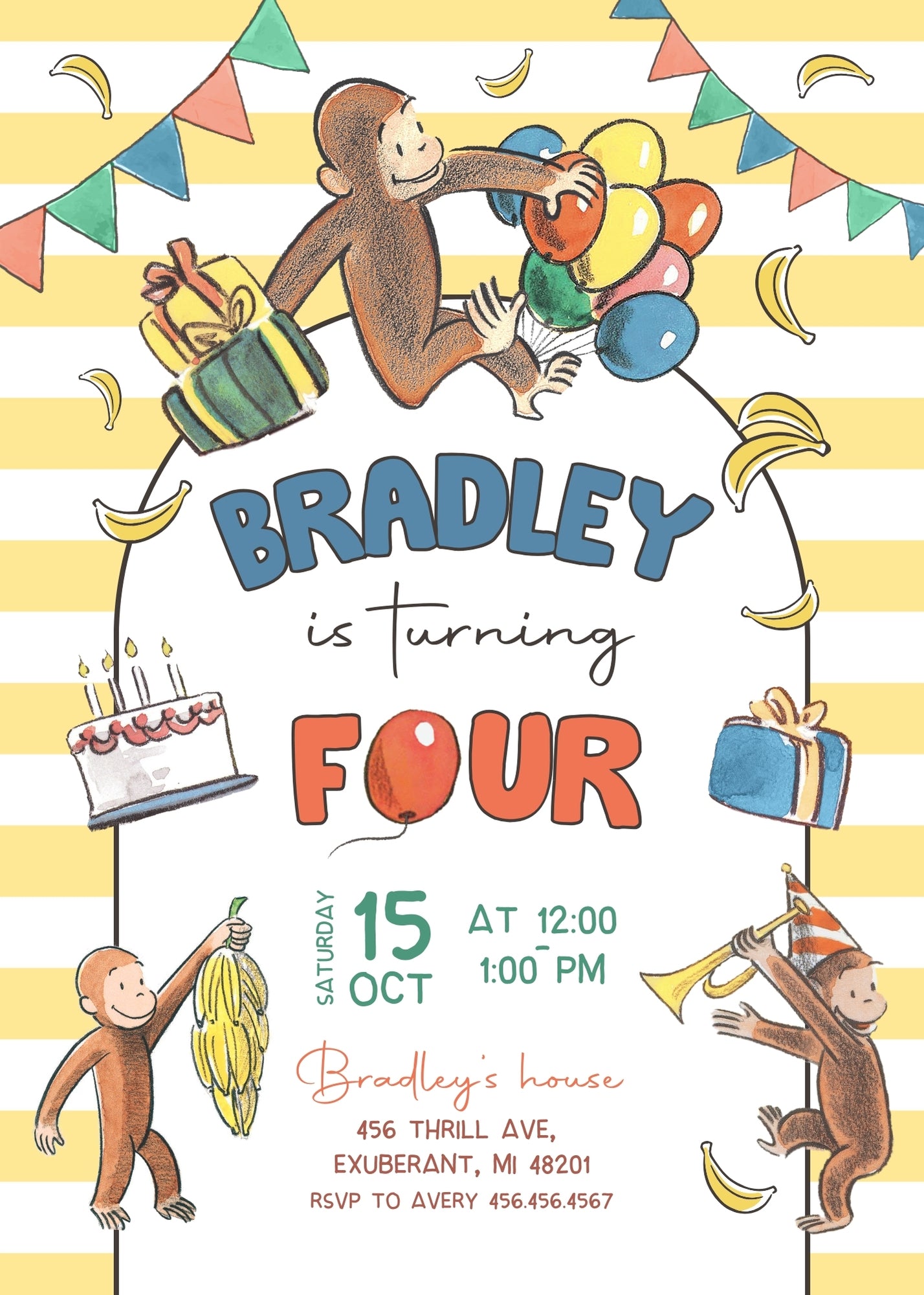 Curious George Monkey customizable invitation template | Share or Print | BV480
