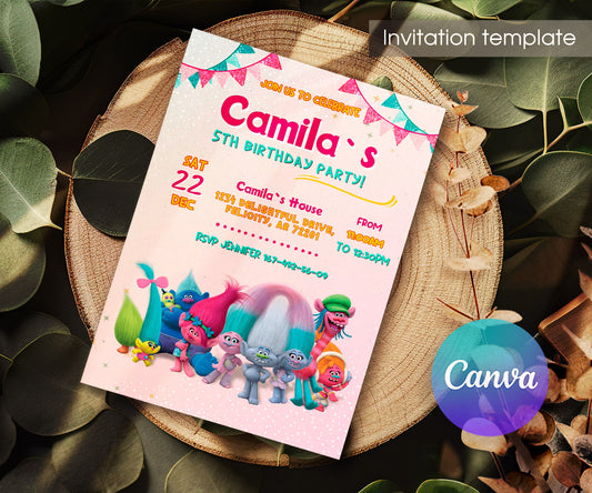 Trolls Poppy customizable invitation template | Share or Print | FZ226