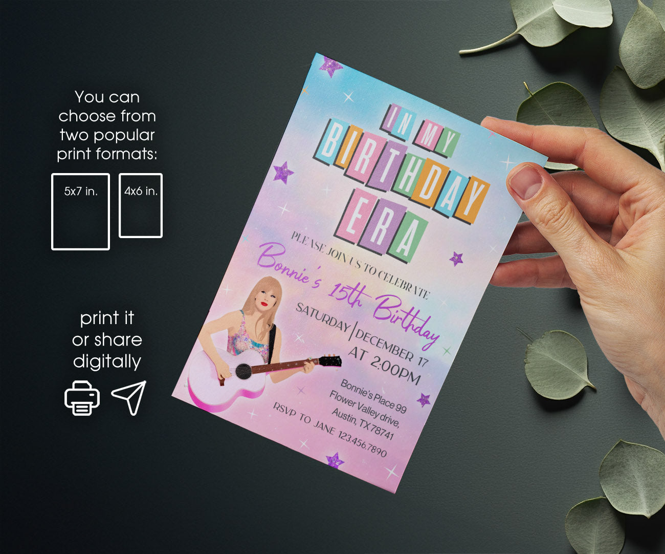 Taylor Swift Eras Tour customizable invitation template | Share or Print | girl | OD948