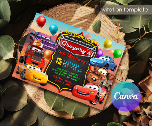 Cars Lightning McQueen customizable invitation template | Share or Print | boy | XU469