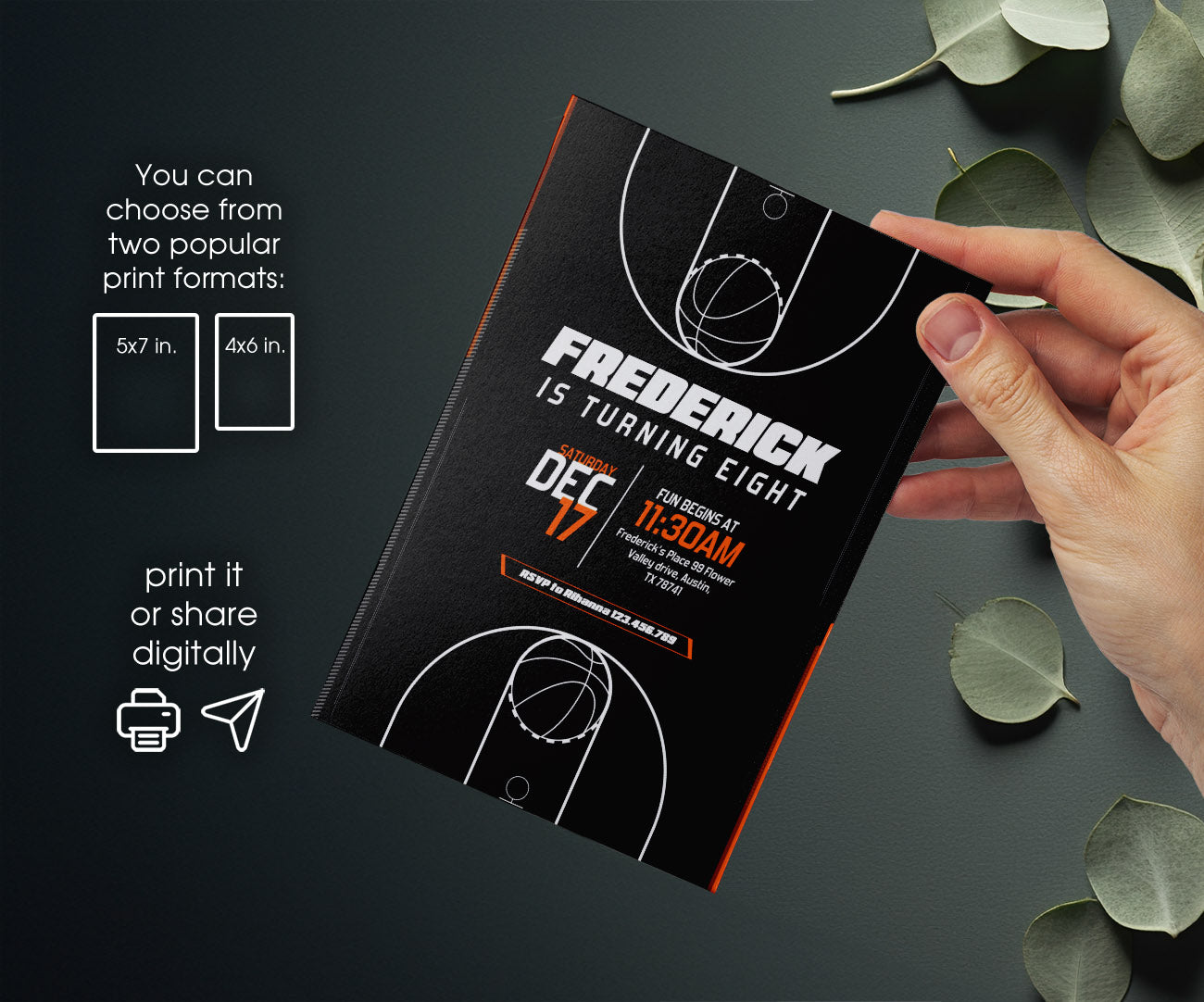Basketball NBA Slam Dunk customizable invitation template | Share or Print | boy | FH268