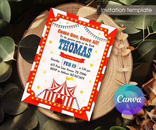 Circus Carnival customizable invitation template | Share or Print | EK687
