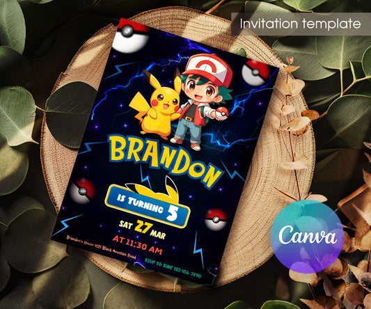 Pokemon Pikachu customizable invitation template | Share or Print | PH377