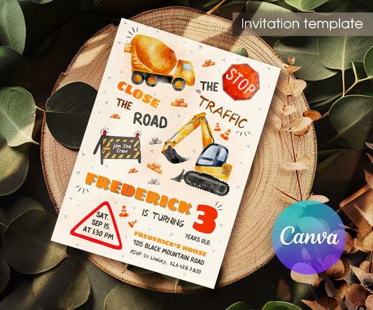 Dump Truck Construction customizable invitation template | Share or Print | boy | GQ586