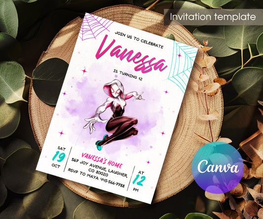 Spider Gwen Ghost Spidey customizable invitation template | Share or Print | girl | LX906