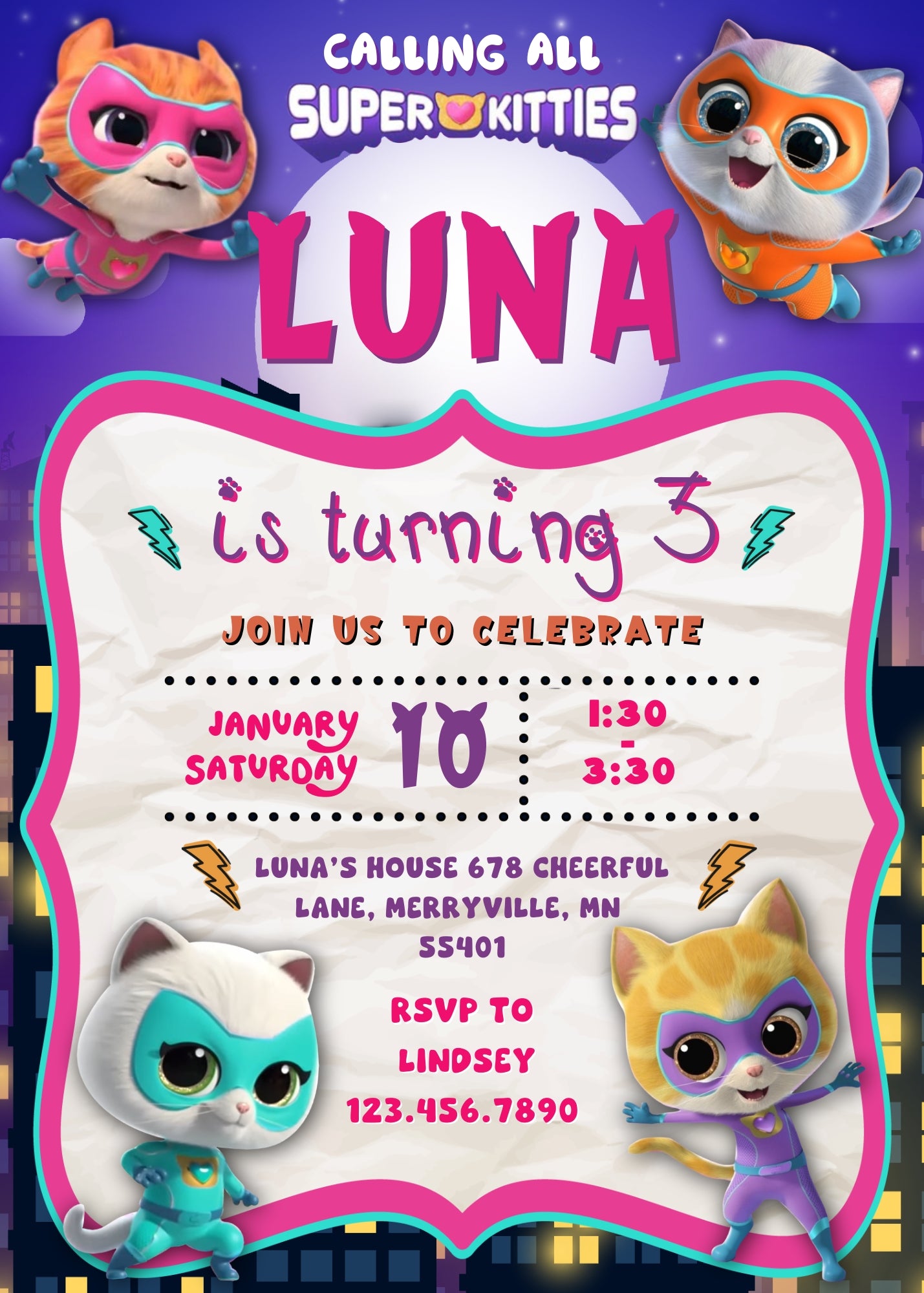 SuperKitties customizable invitation template | Share or Print | UV098