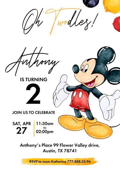 Mickey Mouse 2nd Birthday customizable invitation template | Share or Print | RM329