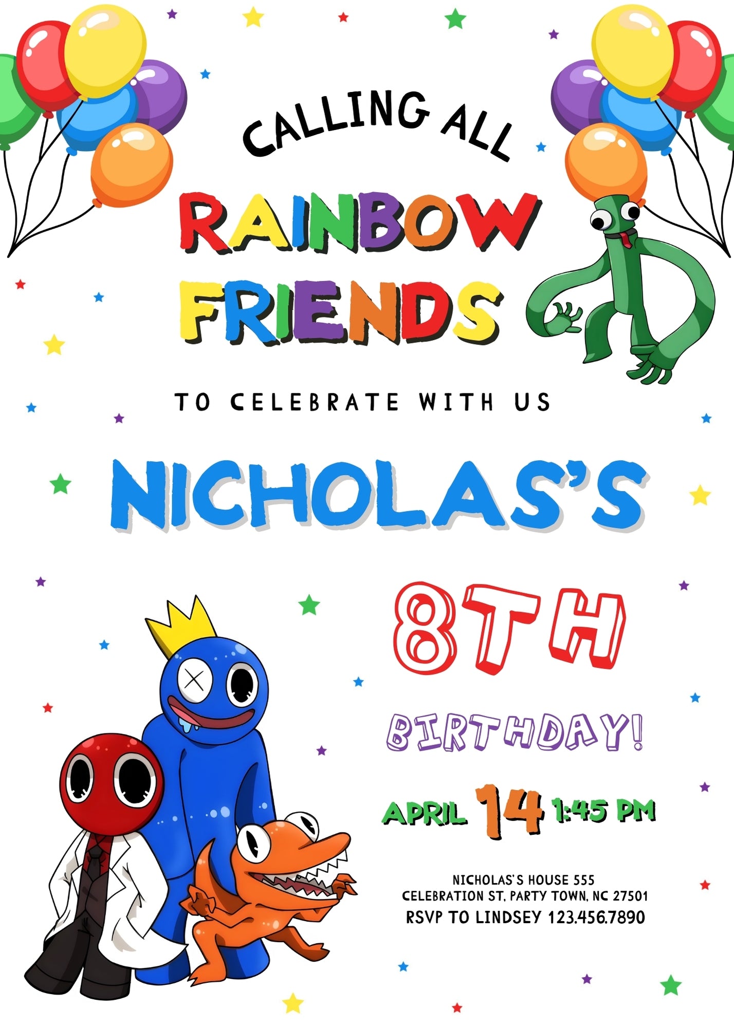 Rainbow Friends customizable invitation template | Share or Print | DI692
