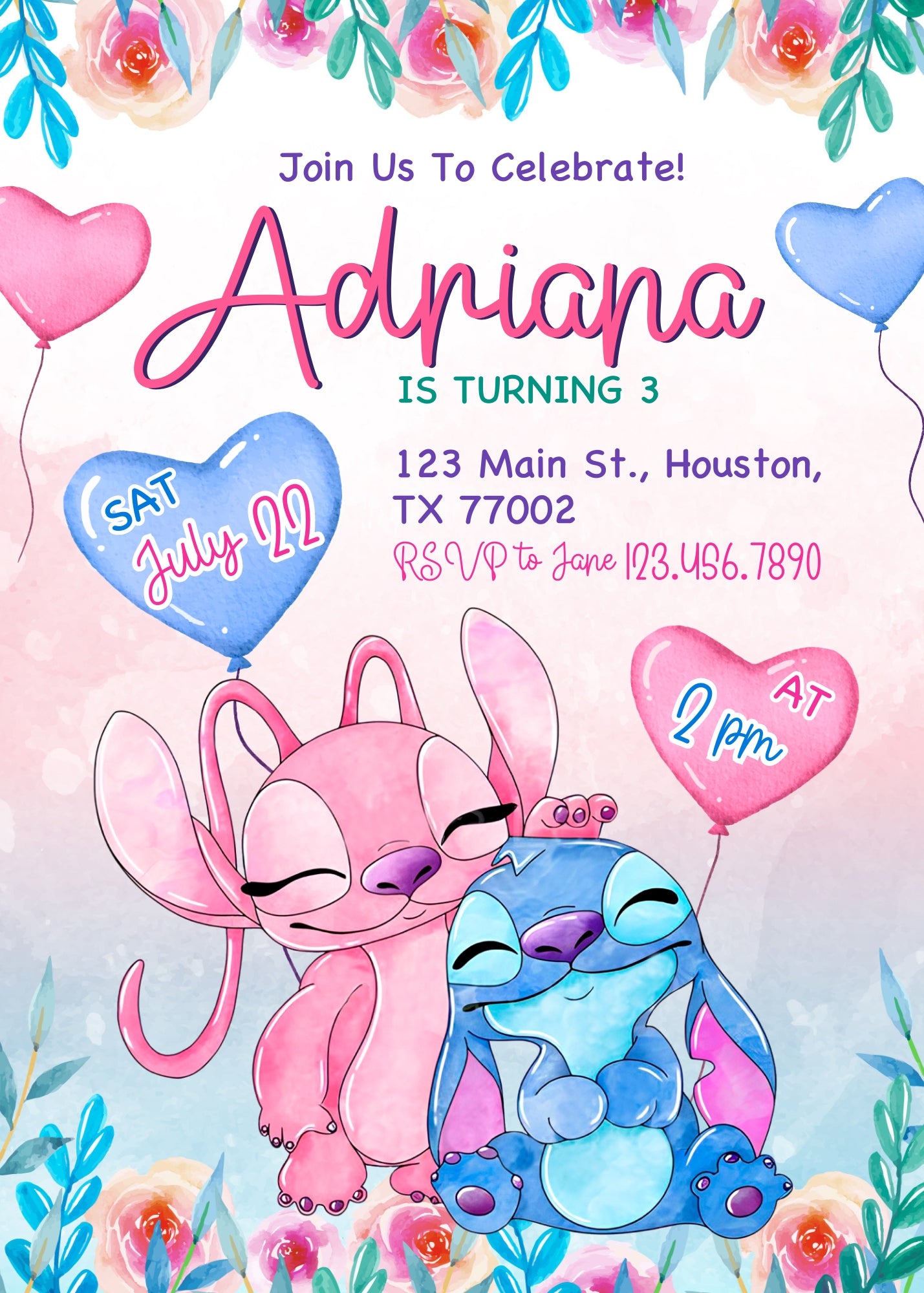 Lilo & Stitch Angel customizable invitation template | Share or Print | girl | FX510