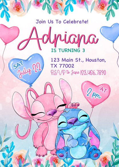 Lilo & Stitch Angel customizable invitation template | Share or Print | girl | FX510