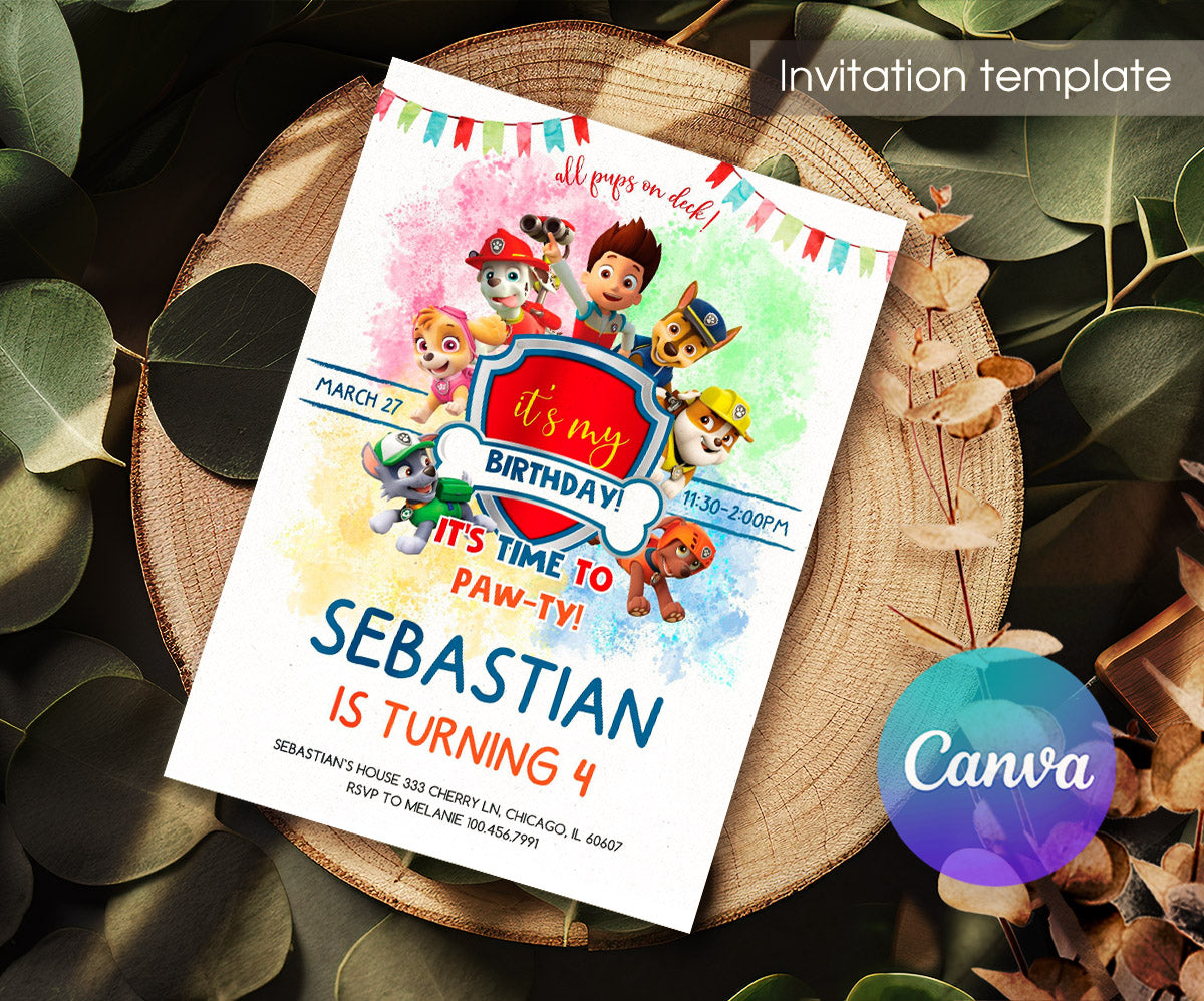 PAW Patrol customizable invitation template | Share or Print | SN563