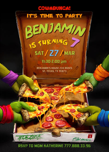Teenage Mutant Ninja Turtles Mutant Mayhem customizable invitation template | Share or Print | boy | MA890